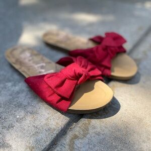 Blowfish red bow slip on sandal